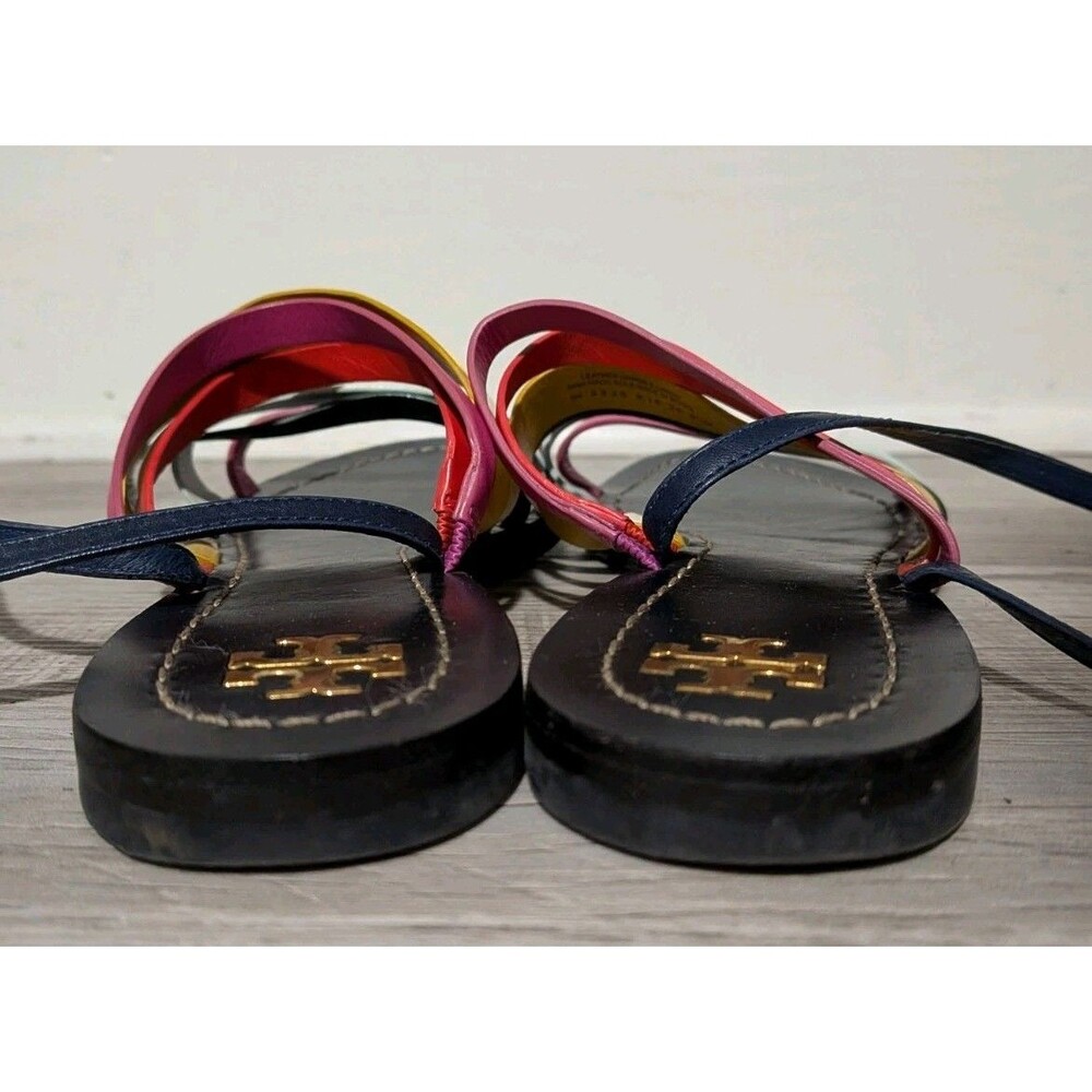 Tory Burch Patos Leather Multi Strap Flat Sandal Rainbow Ankle Strap 8.5 Strappy - Picture 6 of 10